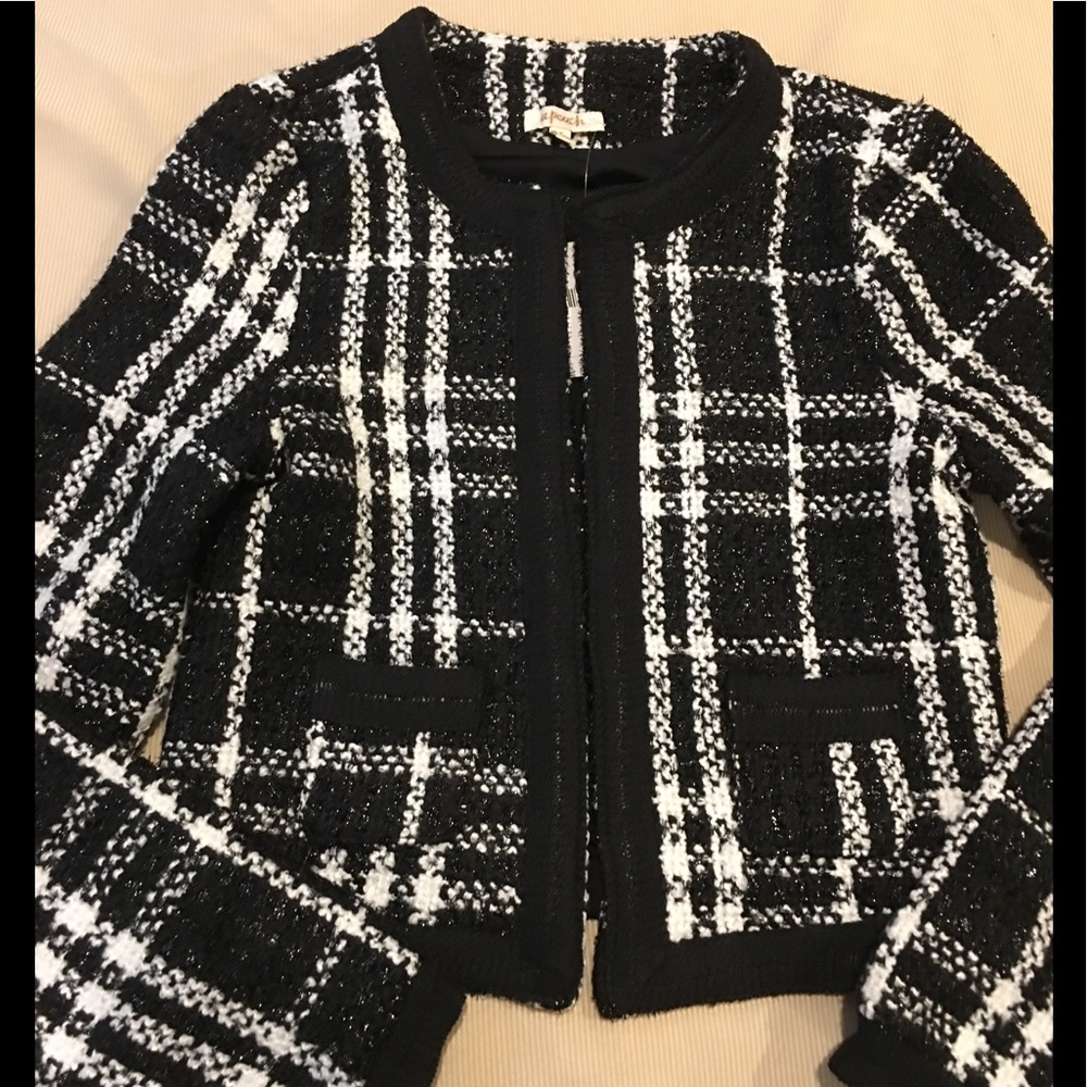 Tweed Black and White Blazer w/ metallic threading